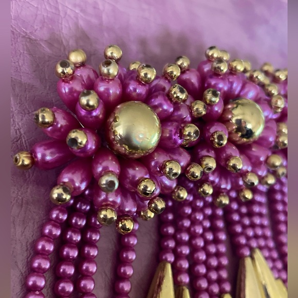 Pink And Gold Floral Faux Pearl Waterfall Beaded Hair Clip Bridal Prom Vintage - Picture 4 of 5